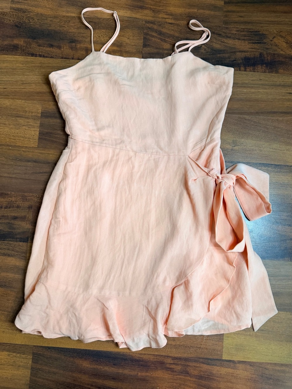 Cotton Candy LA Peach Faux Wrap Mini Dress Small Cottagecore Ruffle Romper Skort